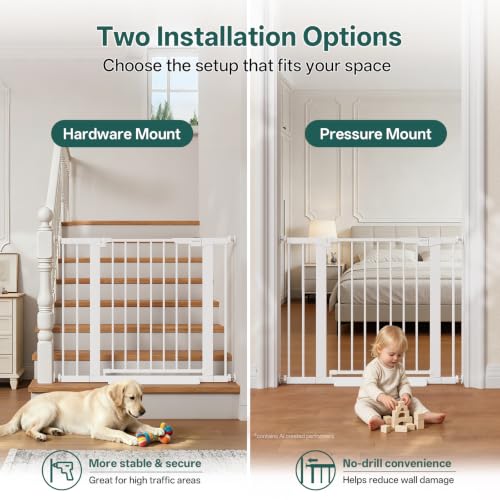 27 36.6 in Wide Baby Gate for Stairs and Doorways (White / 27-36.6"W x 28"H)