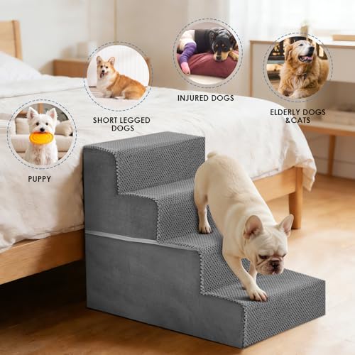 Dog Stairs for Small and Medium Dogs (Grey / Straight-18.11"H)