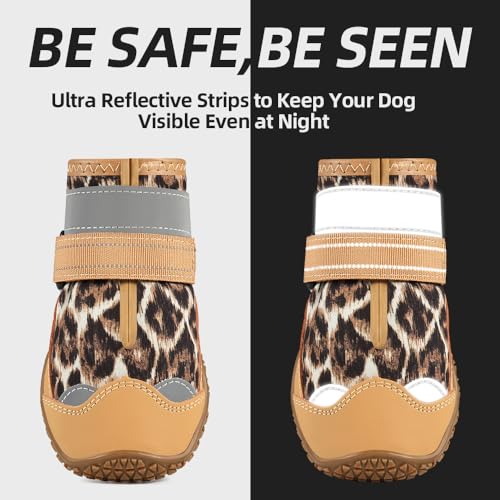 Dog Boots for Large Dogs (Leopard Print / Width 1.77 Inch)