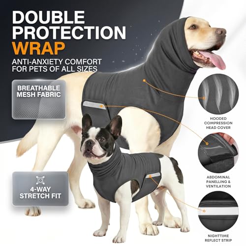 Dog Calming Hoodie Thunder Anxiety Relief Vest for Large Dogs (Dark Grey / XL(33-44lb))