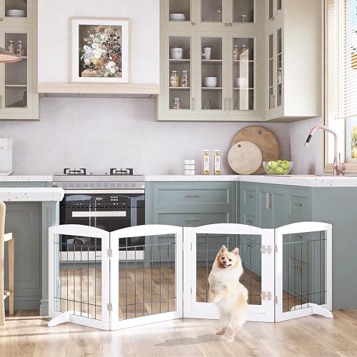 Dog Gate Indoor with Door (White / 【4 Panels with door】80"W x 24"H)