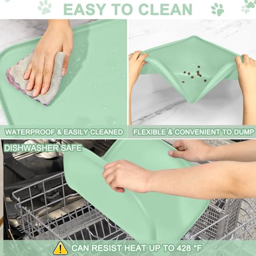 Waterproof Silicone Pet Food Mat with Raised Edge for Dog & Cat (Mint Green / 24"L x 16"W)