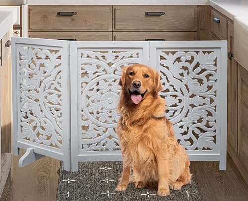 Freestanding Pet Gate for Dogs (White Antique / 48x28" 3 Panel Circle)