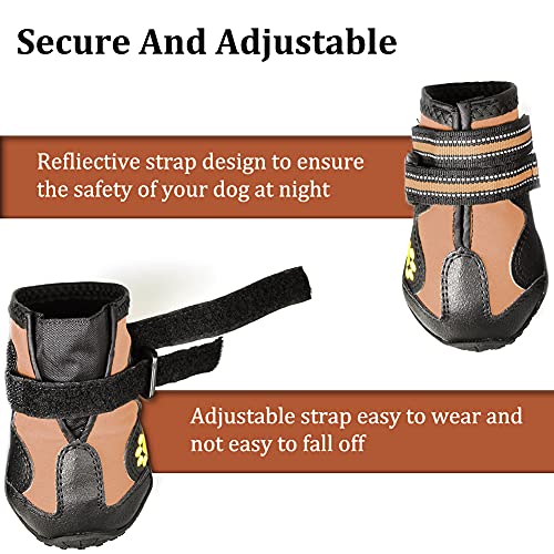 Dog Boots & Paw Protectors Non (Size 2: （2.4''x1.7'')(L*W) for 14-27 lbs / Brown)
