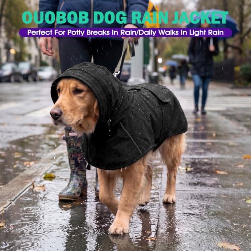 Dog Raincoat Waterproof Dog Rain Jacket with Hood Black XL (Black / X-Large)