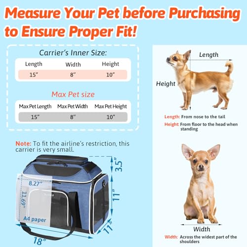 Top Expandable Small Pet Carrier 18"x11"x11" Airline Approved (18.0"L x 11.0"W x 11.0"H / Blue)