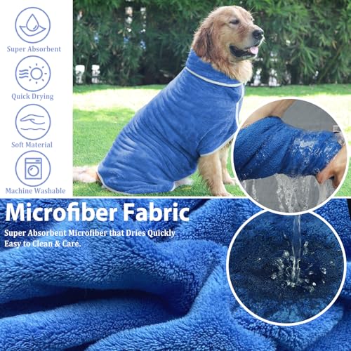 Dog Bathrobe Towel Dog Drying Coat (Medium Blue‌ / Large)