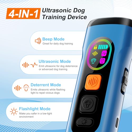 Dog Bark Deterrent Devices Anti Barking Device for Dogs Ultrasonic Bark Stopper Portable Dog Training Tool Indoor Outdoor Up to 50ft Correct Bad Behavior of Own or Neighbor's Dog (Blue / 1 Pack)