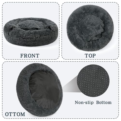Calming Donut Dog Bed (Dark grey / Large 31.5''x31.5''x9'')