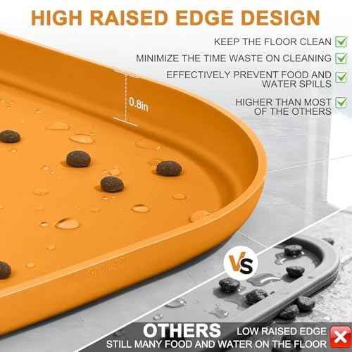Waterproof Silicone Pet Food Mat with Raised Edge for Dog & Cat (Orange / 24"L x 16"W)