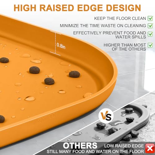 Waterproof Silicone Pet Food Mat with Raised Edge for Dog & Cat (Orange / 22"L x 14"W)
