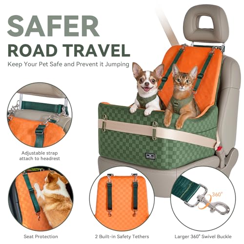 Pet Car Seat with Patented Safety System (Green/Orange / Medium)
