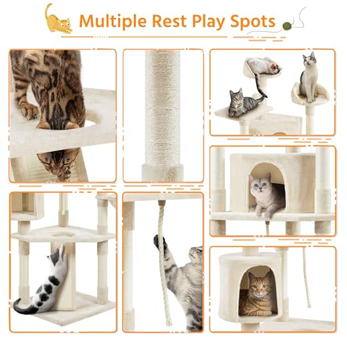 79in Multi Level Cat Tree for Multiple Cats with 9 sisal Posts (Beige)