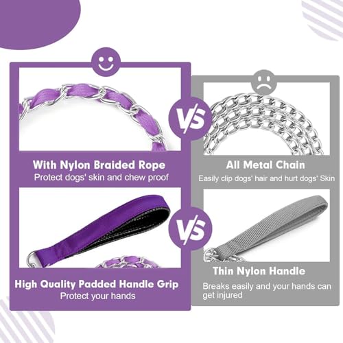 Metal Chain Dog Leash Chew Proof for Dogs (Purple / 4FT 3.0mm (Medium dogs))