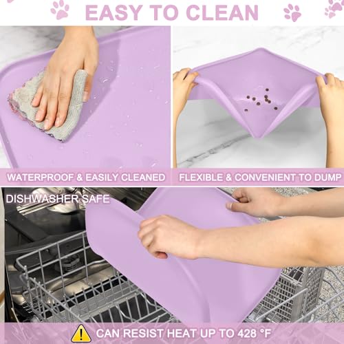 Waterproof Silicone Pet Food Mat with Raised Edge for Dog & Cat (Lavender / 22"L x 14"W)
