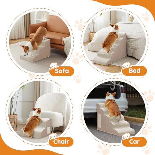 Dog Stairs for Small Dogs 11.8" H (Beige / 2-Step 11.8"H)