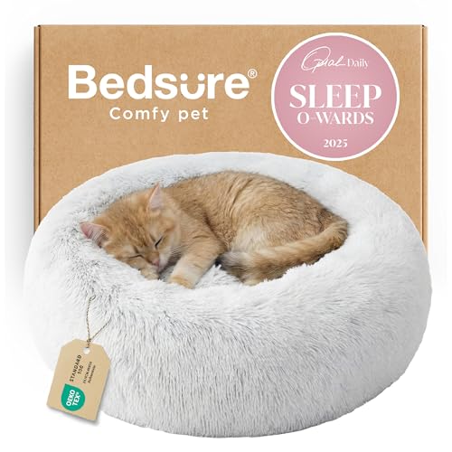 Calming Cat Beds Donut Round Washable Kitten Bed (20"L x 20"W x 6"Th / Frost Grey)