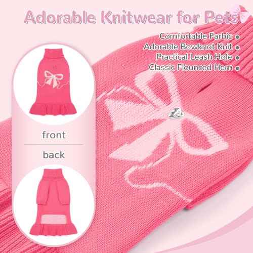Bowknot Dog Sweater Dress for Small Dogs Girl (X-Large (21-28lbs) / Rose Pink)