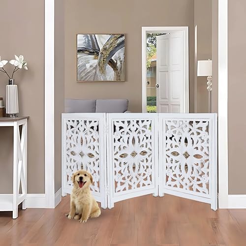 Lightnpro Wooden Pet Gate (Antique White Flower / 24x54 - Rusty)