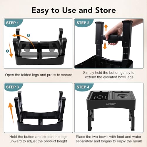 3-in-1 Elevated Dog Bowls Set with 4 Height Adjustable Stand, Balck (C-3 in 1 (Black))