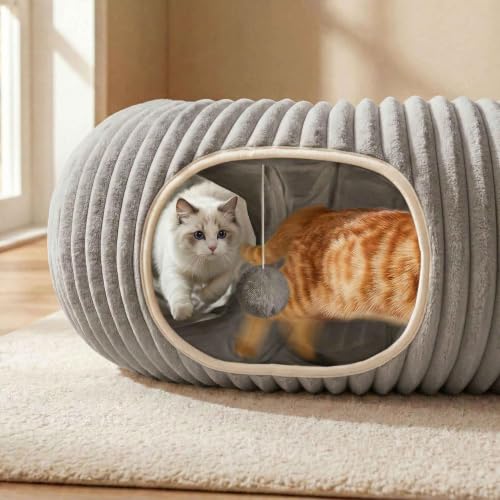 Cat Tunnel Bed for Indoor Cats (Grey / Medium)