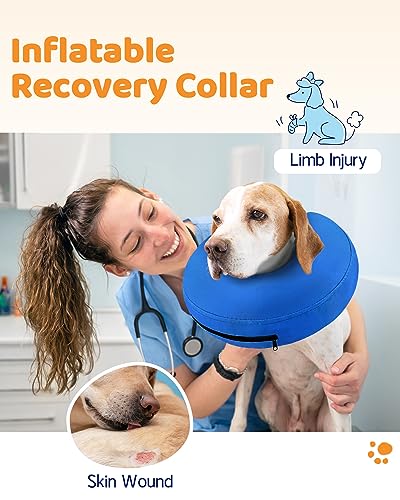 Inflatable Dog Cone Collar for Large Medium Small Dogs (Solid Blue / M(Neck 9"-12.5"))