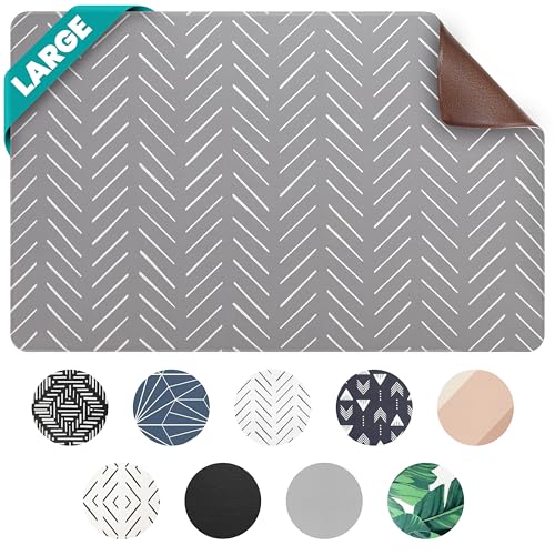 Large Dog Mat for Food and Water (16.5"L x 26"W / Gray Mud Cloth)