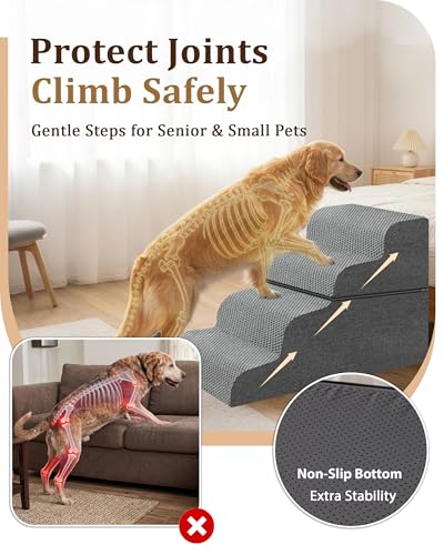 Dog Stairs for Bed (Grey / 4-Step 19"H)
