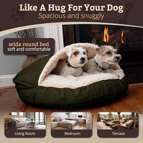 Cozy Cave Dog Bed (25.0"L x 25.0"W x 8.0"Th / Olive)