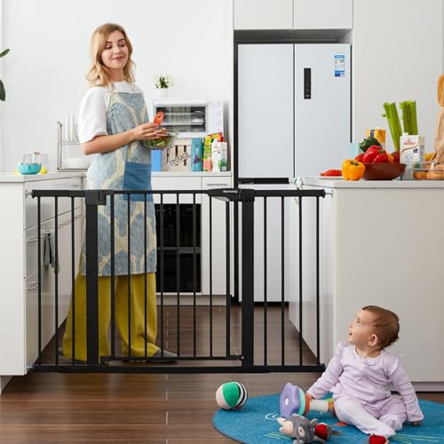 29.7 51" Extra Wide Baby & Dog Safety Gate for Stairs & Doorways (Black / 29.7-51"W x 30"H)
