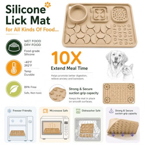Silicone Dog Slow Feeder Lick Mat with Suction Cups (sand beige)