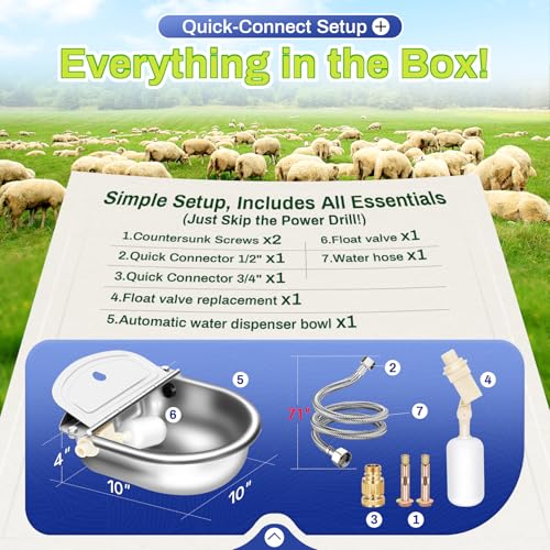Automatic Animal Drinking Water Bowl with Float Valve (71" Hose)