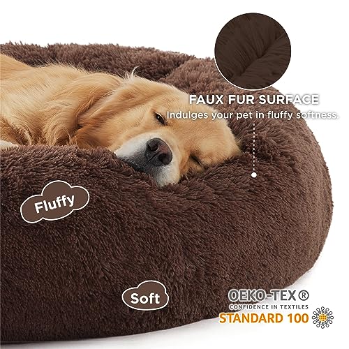 Calming XL Dog Bed Donut Washable Extra Large Pet Bed (45"L x 45"W x 10"Th / Coffee)