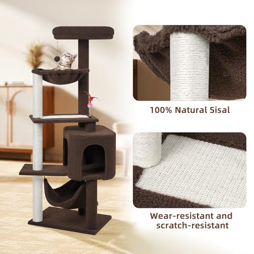 Cat Tree with Cat Condo Scratch Posts Scratch Tablet and Big Hammock (60.2'' Coffee)