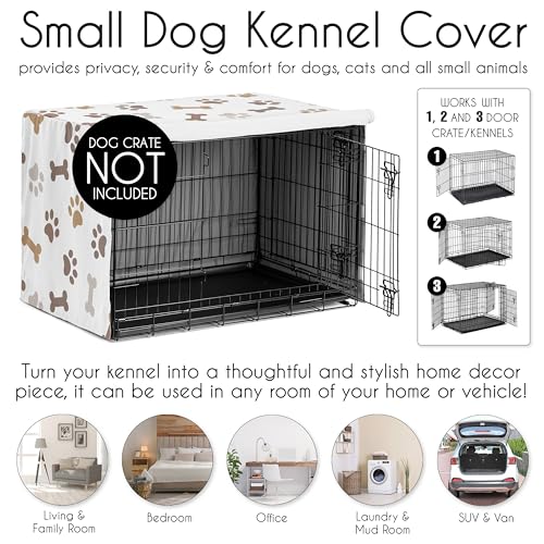 30in. Small Medium Dog Crate Cover (Brown Paw Bone / 30in. x 21in. x 19.5in.)