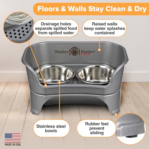 Express Mess Proof Dog Bowls Elevated for Medium to Large Sized Breed (Medium to Large w/ Standard Bowls / Gunmetal Grey)