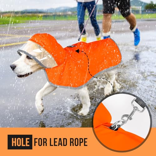 Dog Raincoat Waterproof Dog Rain Jacket with Clear Hooded (Orange / Small)