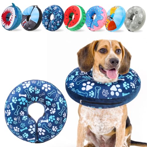 Dog Cone Alternative After Surgery Donut Collar (Blue Footprints / M(Neck 13"-16"))