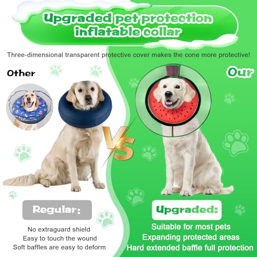 Inflatable Dog Cone Collar with Detachable Enhanced Anti (Watermelon / XL（neck 18"-23"）)