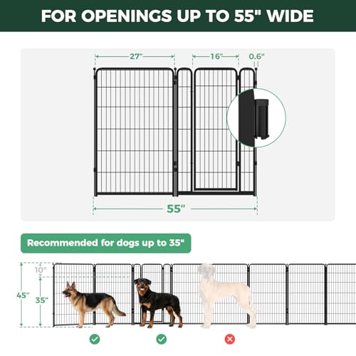 Dog Gate Extra Wide Adjustable for Openings Up to 55" (Black / Up to 55" W【1 Panel + 1 Door】 / 45"H)