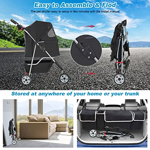 3 Wheel Foldable Pet Stroller (Black / 3 Wheels)