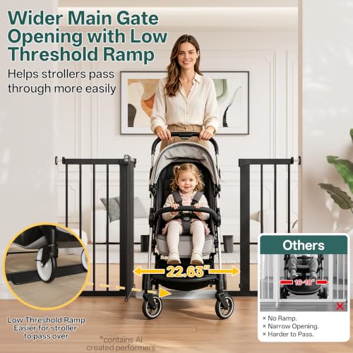 29.6 50.1 in Extra Wide Baby Gate for Stairs and Doorways (Black / 29.6-50.1"W x 28"H)