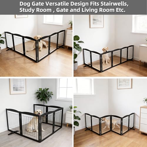 Freestanding Dog Fence Indoor (Black / 【6 Panels】120''w x 32''h)