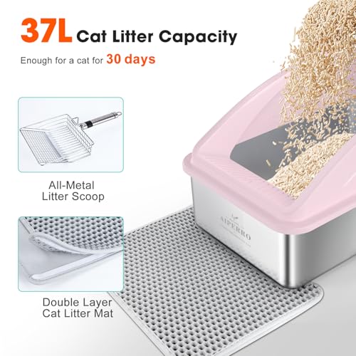 Stainless Steel Litter Box (Cute Pink / X-Large)
