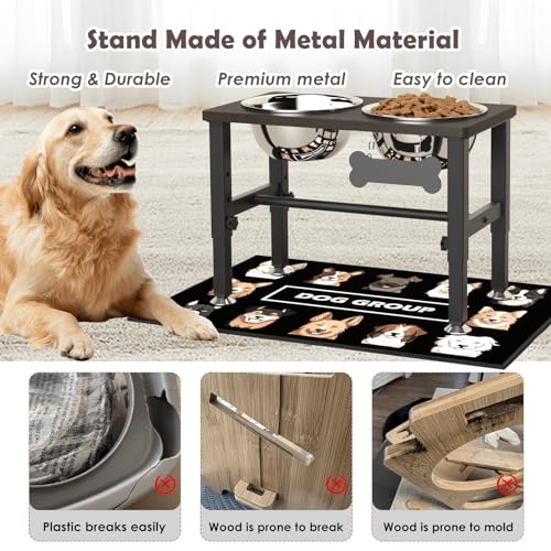 Elevated Dog Bowls with Slow Feeder & Mat for Medium Large Dogs (Coffee-1.7L)