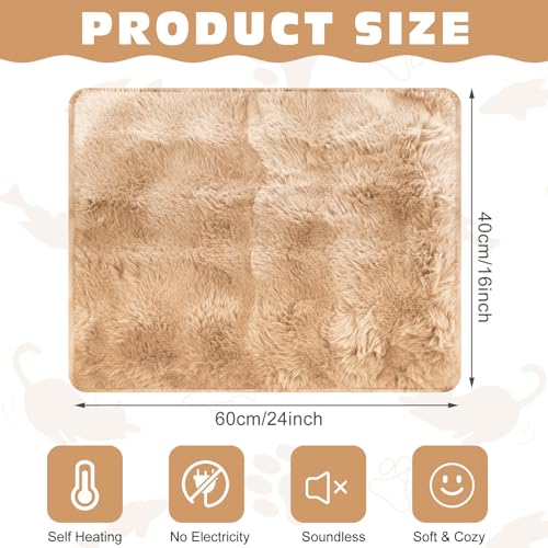 3 Pack Khaki Self Warming Cat Bed Indoor 16''x24'' Self Heating Cat Mat Ultra Soft Thermal Kitten Bed Heated Pet Dog Pad Washable Removable for Outdoor Use Non Slip Reflect Body Heat (16''x24'' / Khaki)