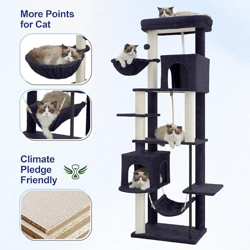 Cat Tree Cat Tower with Sturdy Steel Tube (70.5 inches / Smoky gray)