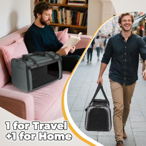 2 Packs 25 lbs Soft Sided Pet Carrier for Large Cat & Small Dog (17.5"L x 11.0"W x 11.0"H / 2 Pack(Grey*1+Grey green*1))