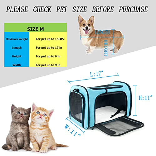 Soft Sided Carrier for Small Medium Cats Dogs (17.0"L x 11.0"W x 11.0"H / Blue)