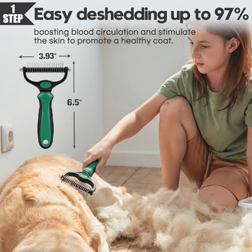 Dog Slicker Brush for Dogs Grooming Kit 5PCS Long Haired Doodles (Green)